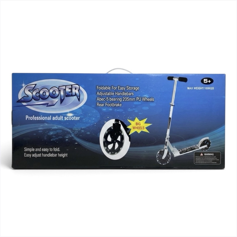 اسکوتر سایز بزرگ چرخ 205 میل pu مدل z-01 با قابلیت تنظیم اندازه فرمان و ترمز پایی و جک اسکوتر و تحمل وزن تا ۱۰۰ کیلوگرم