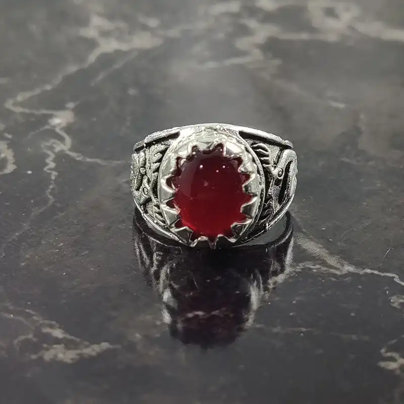 انگشتر مردانه سلین کالا مدل عقیق سرخ گوزن کد D-21