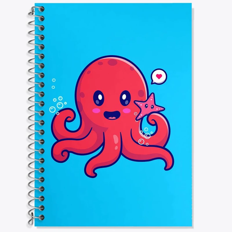 دفتر زبان 50 برگ خندالو مدل سه خط طرح حیوانات بامزه هشت پا کد 29733