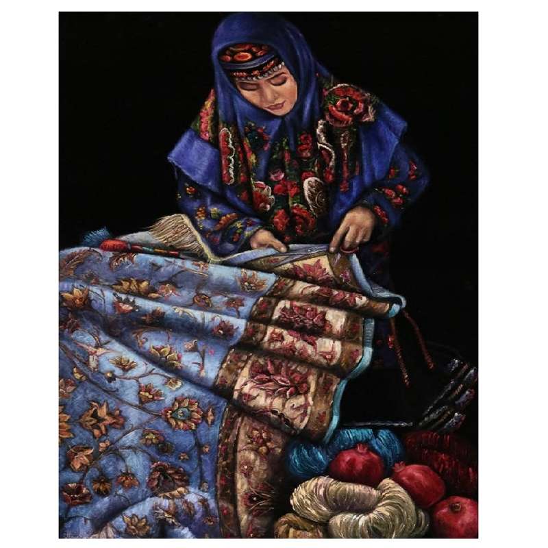 تابلو نقاشی رنگ روغن طرح بانوی بافنده
