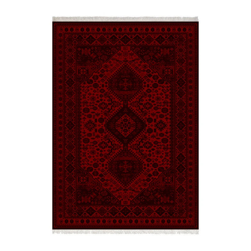 فرش ماشینی 1000 شانه زانیس زمینه قرمز حاشیه مشکی مدل چاپی