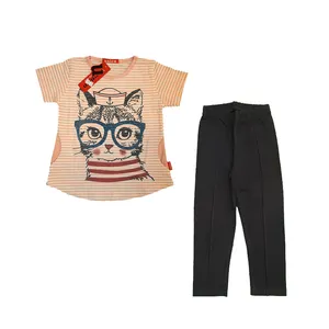ست تی شرت و شلوار دخترانه یونیکو مدل گربه ملوانی G