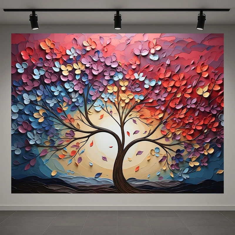 تابلو بوم طرح مخمل نقاشی رنگ روغن درخت مدل پاییزی کد AR3060536