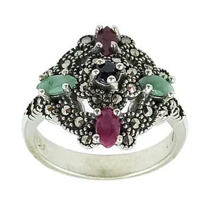 انگشتر نقره زنانه سلین کالا مدل یاقوت و زمرد ce-As301