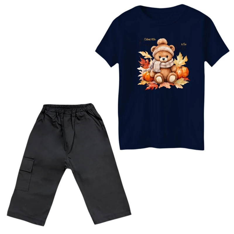 ست تی‌شرت و شلوارک پسرانه مدل خرس و پاییز
