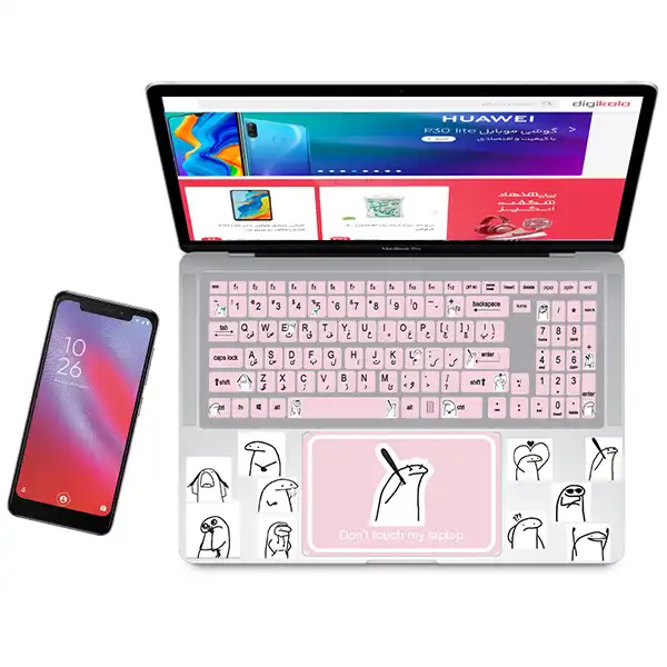 استیکر لپ تاپ راتیانا مدل فلورک 05 مناسب برای لپ تاپ 15 تا 17 اینچ به همراه برچسب حروف فارسی کیبورد