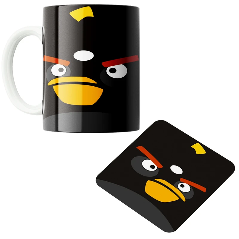 ماگ پاد آفرین مدل پرندگان خشمگین کد z295 به همراه زیر لیوانی