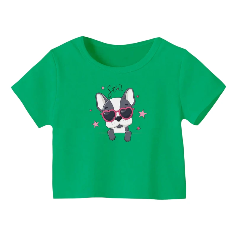 کراپ‌ تی‌شرت آستین کوتاه زنانه مدل سگ کد ۱۳