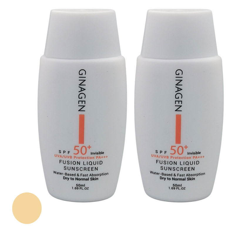 کرم ضد آفتاب بدون رنگ ژیناژن SPF 50 مدل 00 محافظ UVA ،UVB ، مناسب پوست‌های خشک و معمولی حجم 50 میلی‌لیتر مجموعه دو عددی
