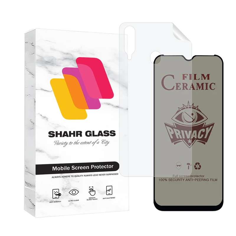 محافظ صفحه نمایش سرامیکی حریم شخصی شهر گلس مدل CERPRIVNANOSH مناسب برای گوشی موبایل سامسونگ Galaxy A20s به همراه محافظ پشت گوشی