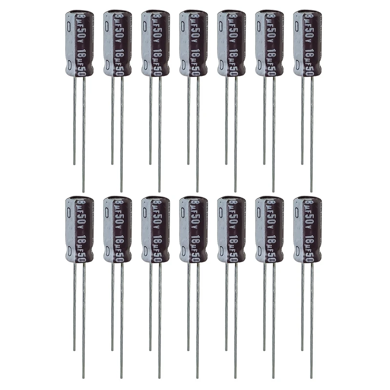 خازن الکترولیت 18 میکروفاراد 50 ولت نیچیکون مدل SK-1850 بسته 14 عددی