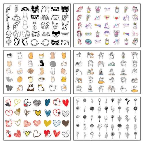 برچسب لنز ناخن طرح قلب گربه یونیکورن کد BLNG 6002 بسته 6 عددی