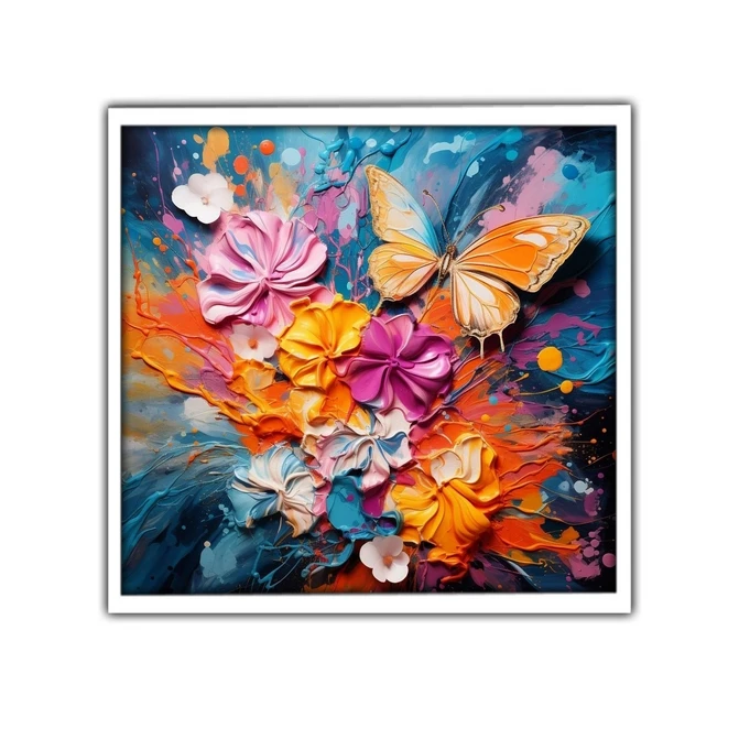 تابلو نوری بکلیت طرح نقاشی رنگ روغن پروانه و گل مدل W-MID-17126
