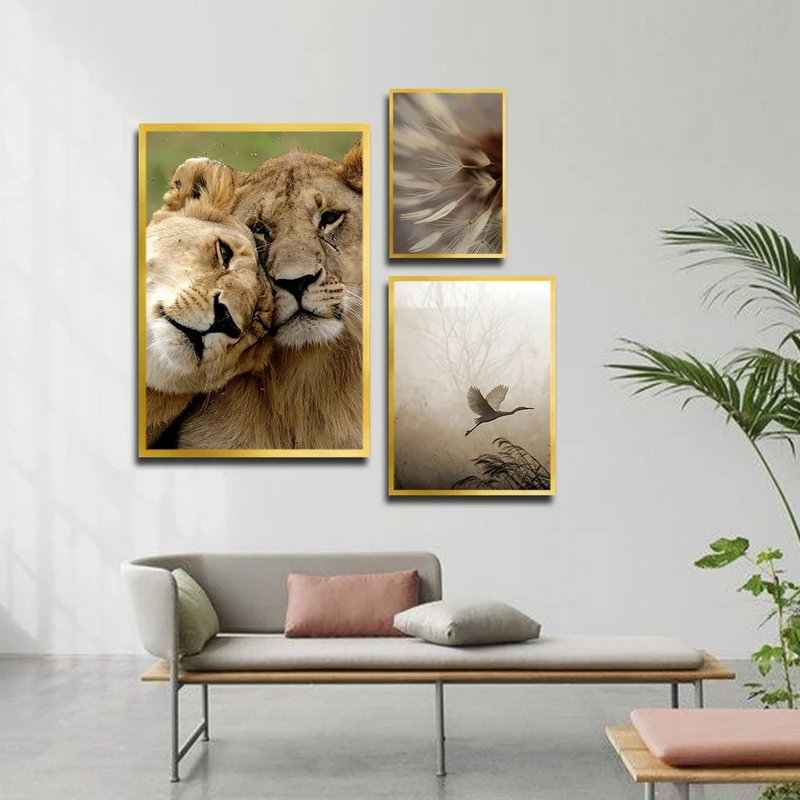 تابلو بکلیت طرح طبیعت و حیات وحش شیر مدل شاین اکلیلی T-2431 مجموعه 3 عددی