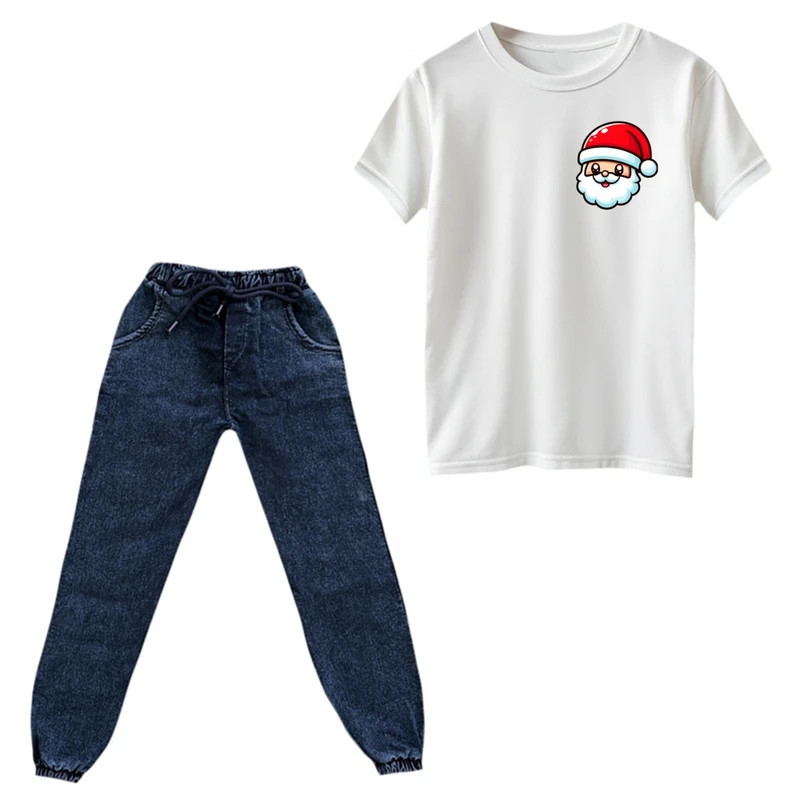 ست تی‌شرت و شلوار پسرانه مدل بابانوئل کریسمس کد 24