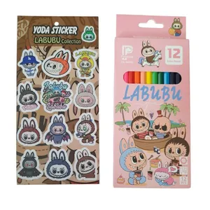 مداد رنگی 12 رنگ مدل پاستلی پردون طرح لبوبو کد mn532 به همراه برچسب بسته 2 عددی