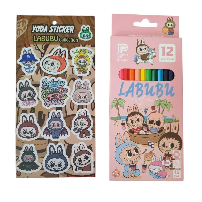 مداد رنگی 12 رنگ مدل پاستلی پردون طرح لبوبو کد mn532 به همراه برچسب بسته 2 عددی