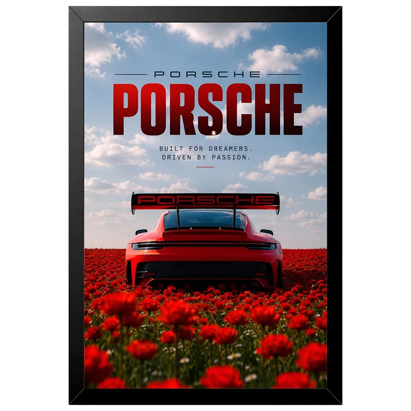 تابلو بکلیت طرح ماشین و خودرو پورشه PORSCHE 911 GT3 RS مدل B-az1040 فریم مشکی