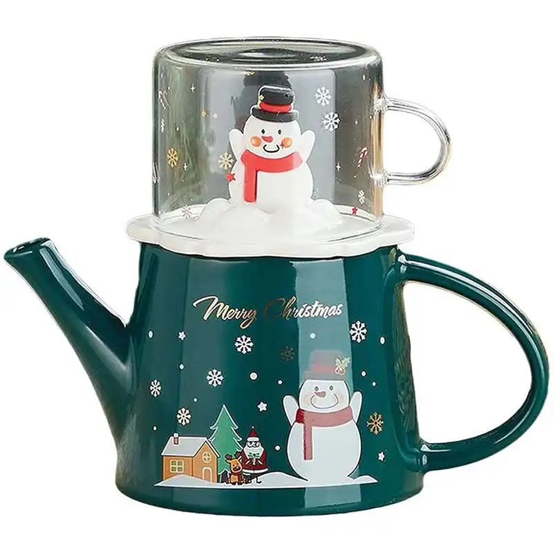 قوری مدل فانتزی آدم برفی به همراه فنجان