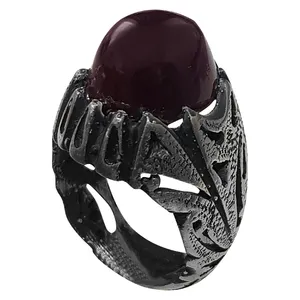 انگشتر نقره مردانه مدل عقیق حجرالاسود عربستانی AHA2114