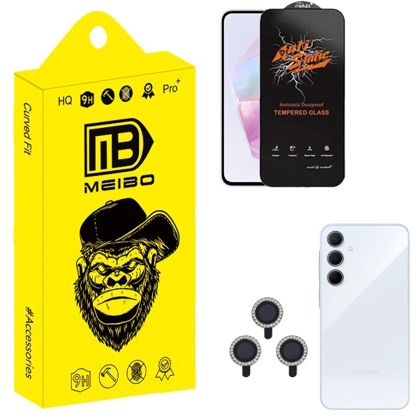 محافظ صفحه نمایش میبو مدل Antistatic Pro مناسب برای گوشی موبایل سامسونگ Galaxy a35 به همراه محافظ لنز نگینی