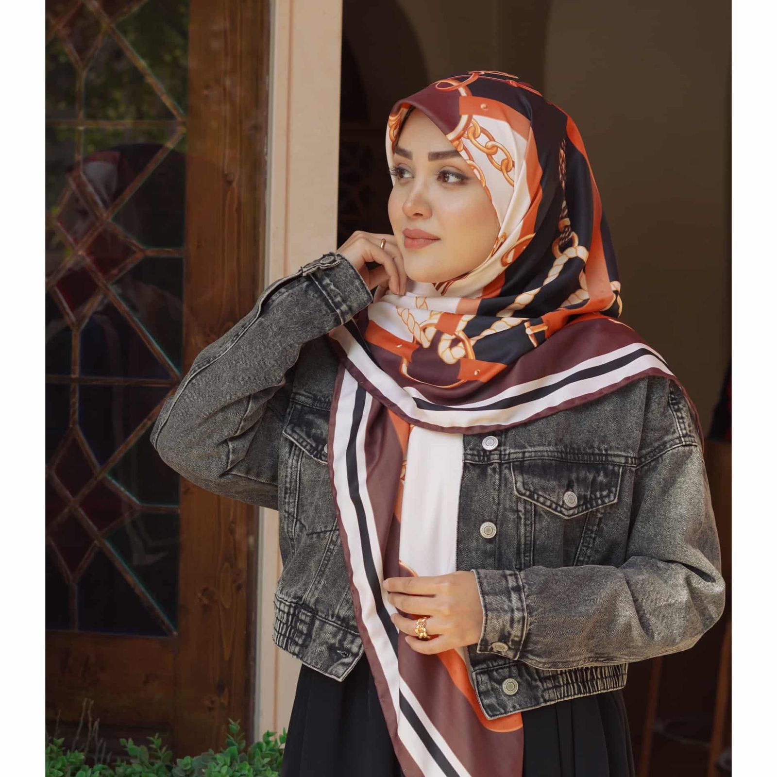 روسری زنانه مدل ابریشم 140 دست دوز کد ana-3030 -  - 3