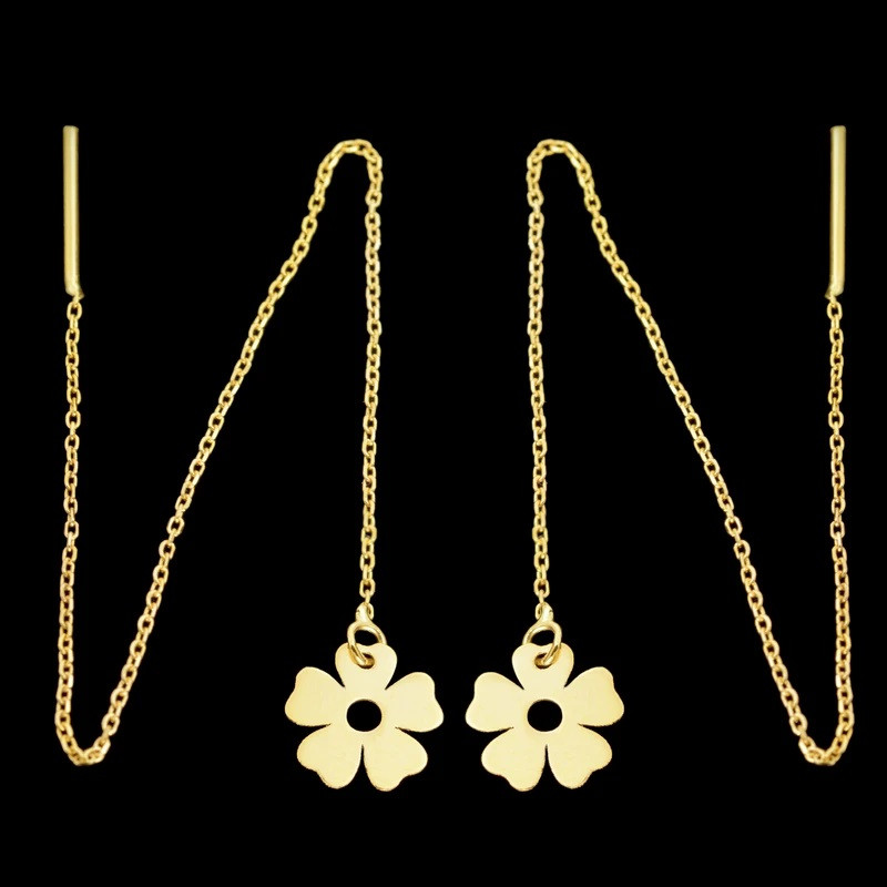 گوشواره طلا 18 عیار زنانه وی وی گلد گالری مدل بخیه ای گل کد vg6262