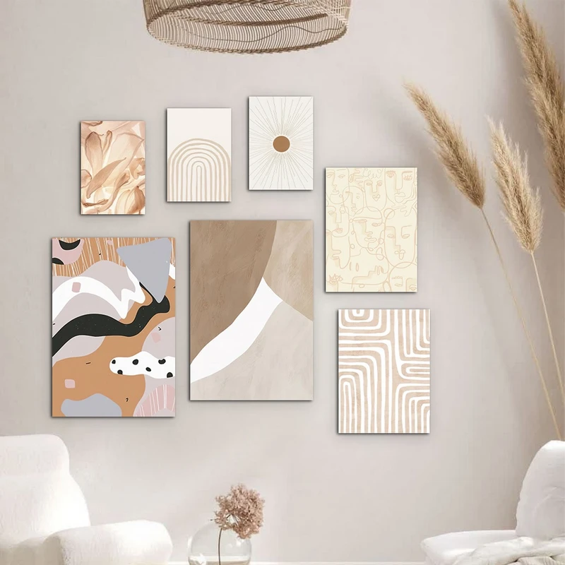 تابلو شاسی بکلیت طرح ترکیبی نقاشی مینیمال مدل SH-1077 مجموعه 7 عددی