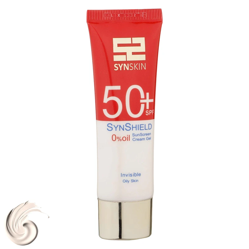 ژل کرم ضدآفتاب ساین اسکین بدون رنگ SPF50 مدل SynShield، مناسب پوستهای چرب، حجم 50 میلیلیتر