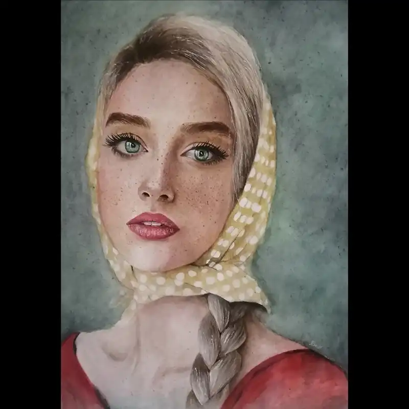 نقاشی آبرنگ طرح دختری با روسری