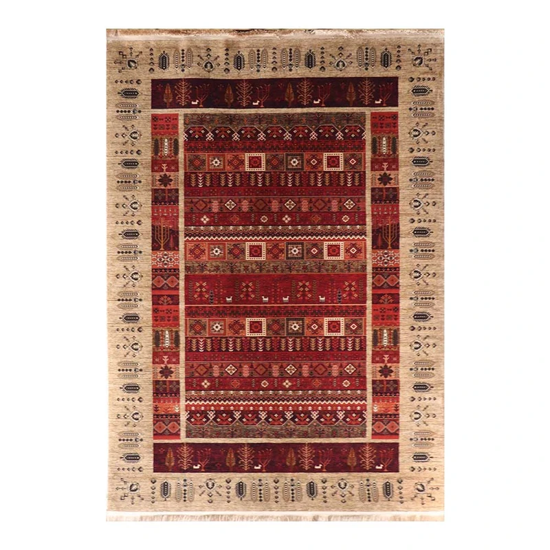 فرش ماشینی 700 شانه فرش هیوا زمینه بژ حاشیه بژ مدل درختی