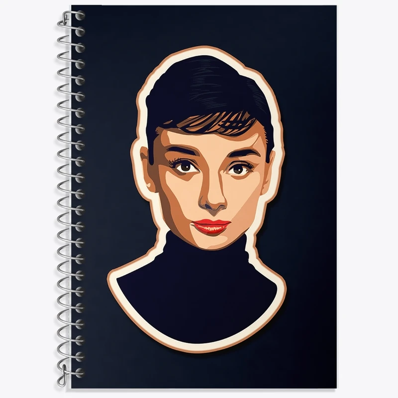 دفتر زبان 50 برگ خندالو مدل سه خط طرح آدری هپبورن (Audrey Hepburn) کد F1999