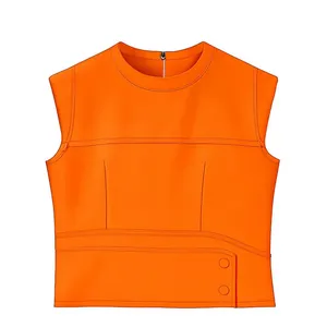 کراپ بلوز آستین تا روی شانه یقه گرد زنانه مدل 2067