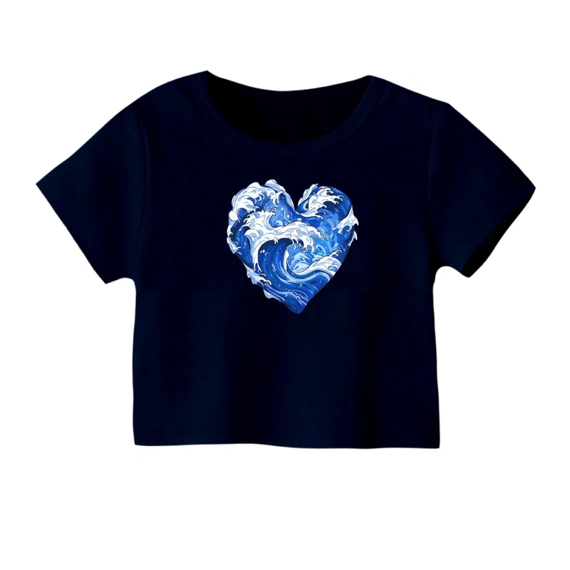 کراپ‌ تی‌شرت آستین کوتاه زنانه مدل قلب دریا کد 02