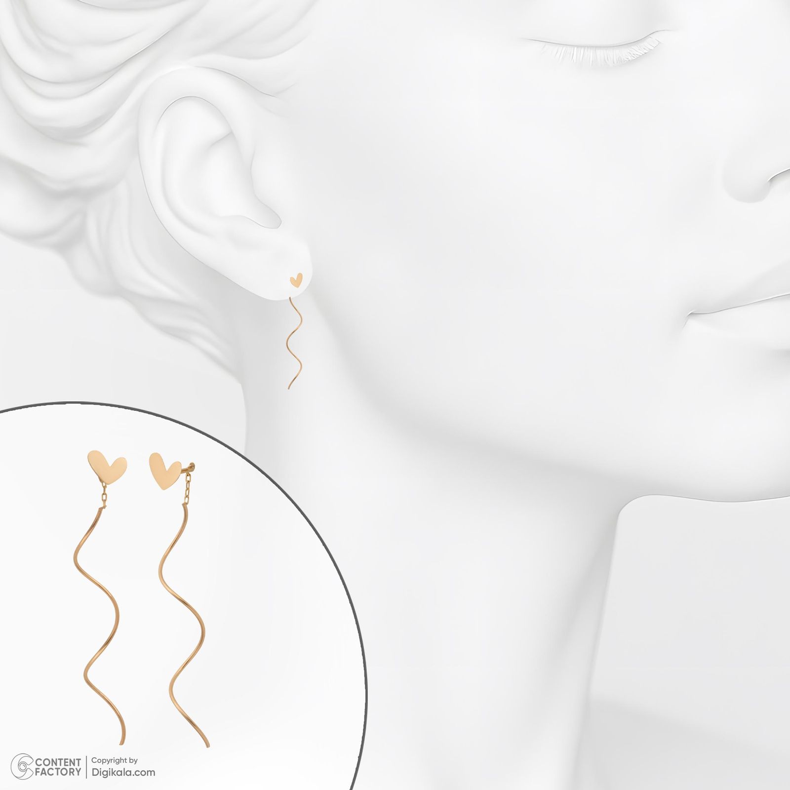 گوشواره آویز طلا 18 عیار زنانه حافا گلد مدل قلب کد e011 -  - 2
