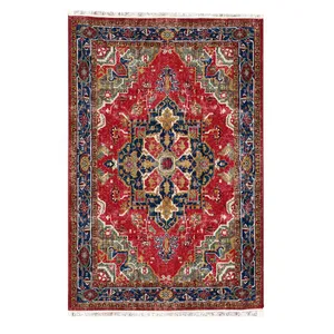 فرش ماشینی 1200 شانه فرش صرافیان زمینه قرمز حاشیه سرمه ای مدل هوفر