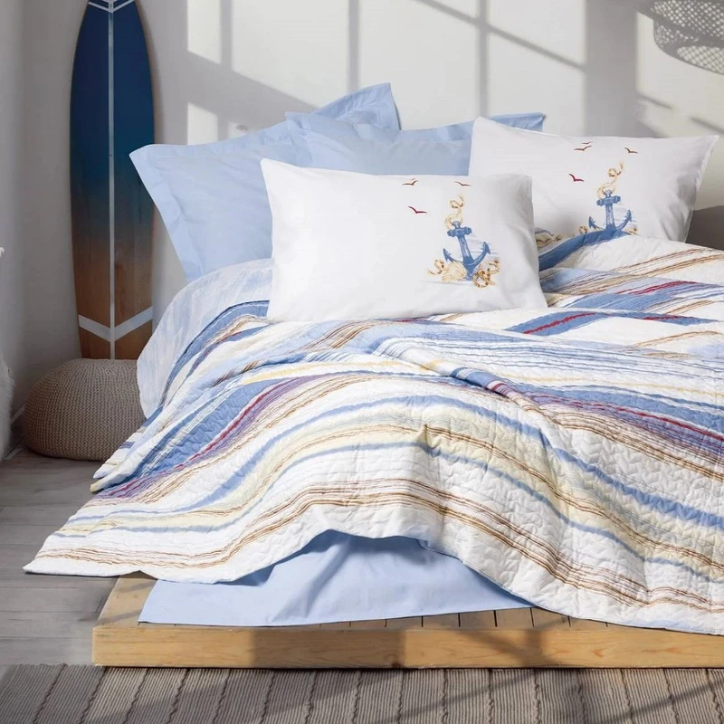 سرویس روتختی یک نفره 3 تکه کاتن باکس مدل Complete Seti Maritime Moreno Mavi T.K