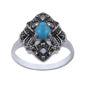 انگشتر نقره زنانه بازرگانی میلادی مدل  فیروزه طبیعی نیشابور رکاب فوا نگین مارکازیت کد AW_0151