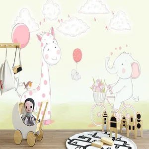 پوستر دیواری اتاق کودک مدل نقاشی زرافه فیل دوچرخه سوار DVRF1652