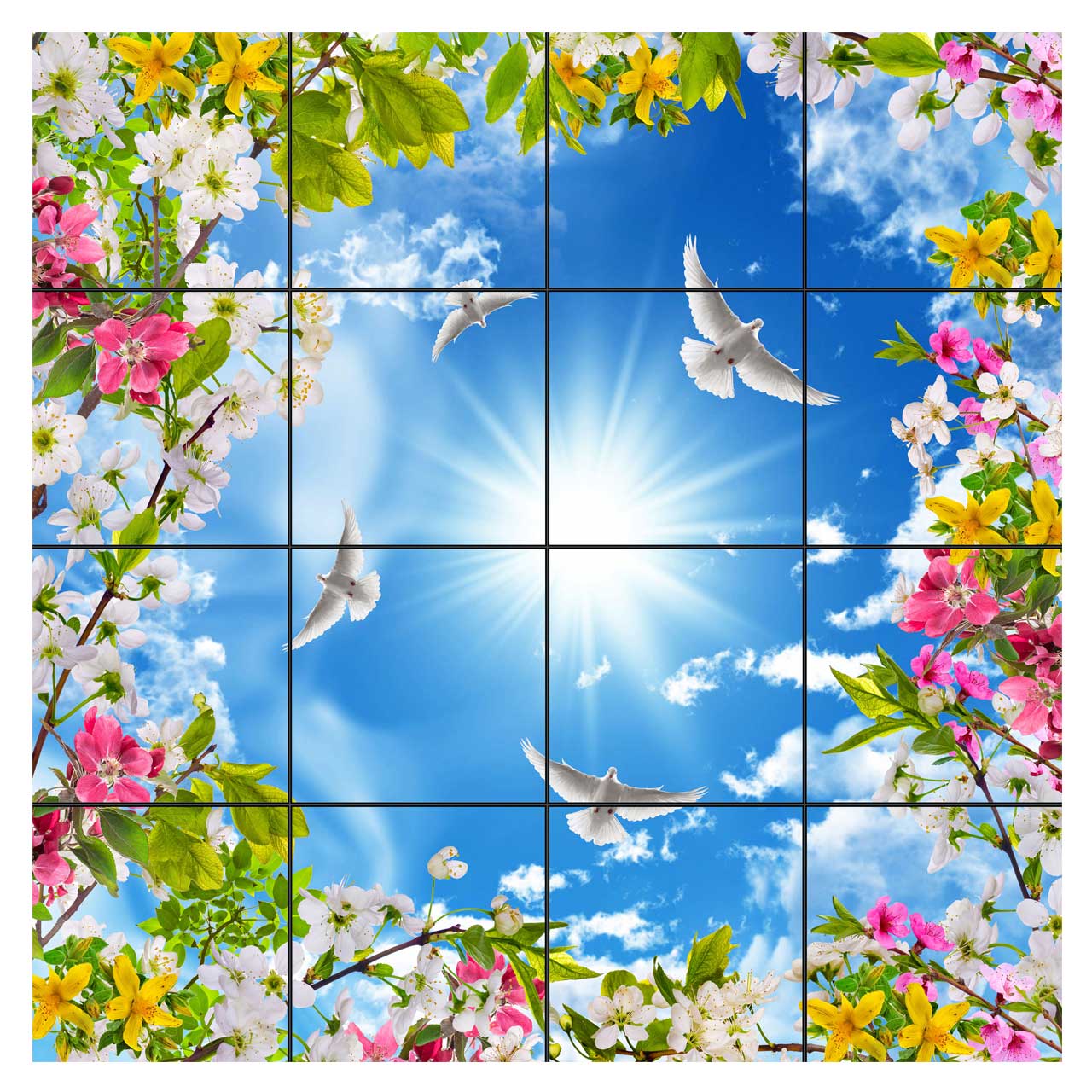 تایل سقفی آسمان مجازی طرح شکوفه های رنگی کد 0100 سایز 60x60 سانتی متر مجموعه 16 عددی
