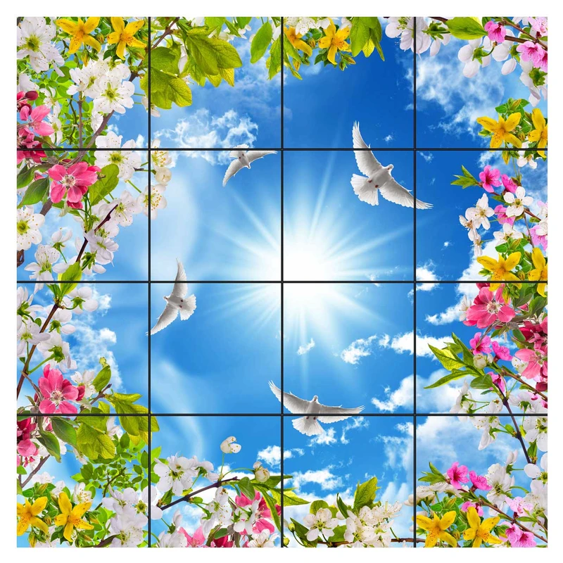 تایل سقفی آسمان مجازی طرح شکوفه های رنگی کد 0100 سایز 60x60 سانتی متر مجموعه 16 عددی