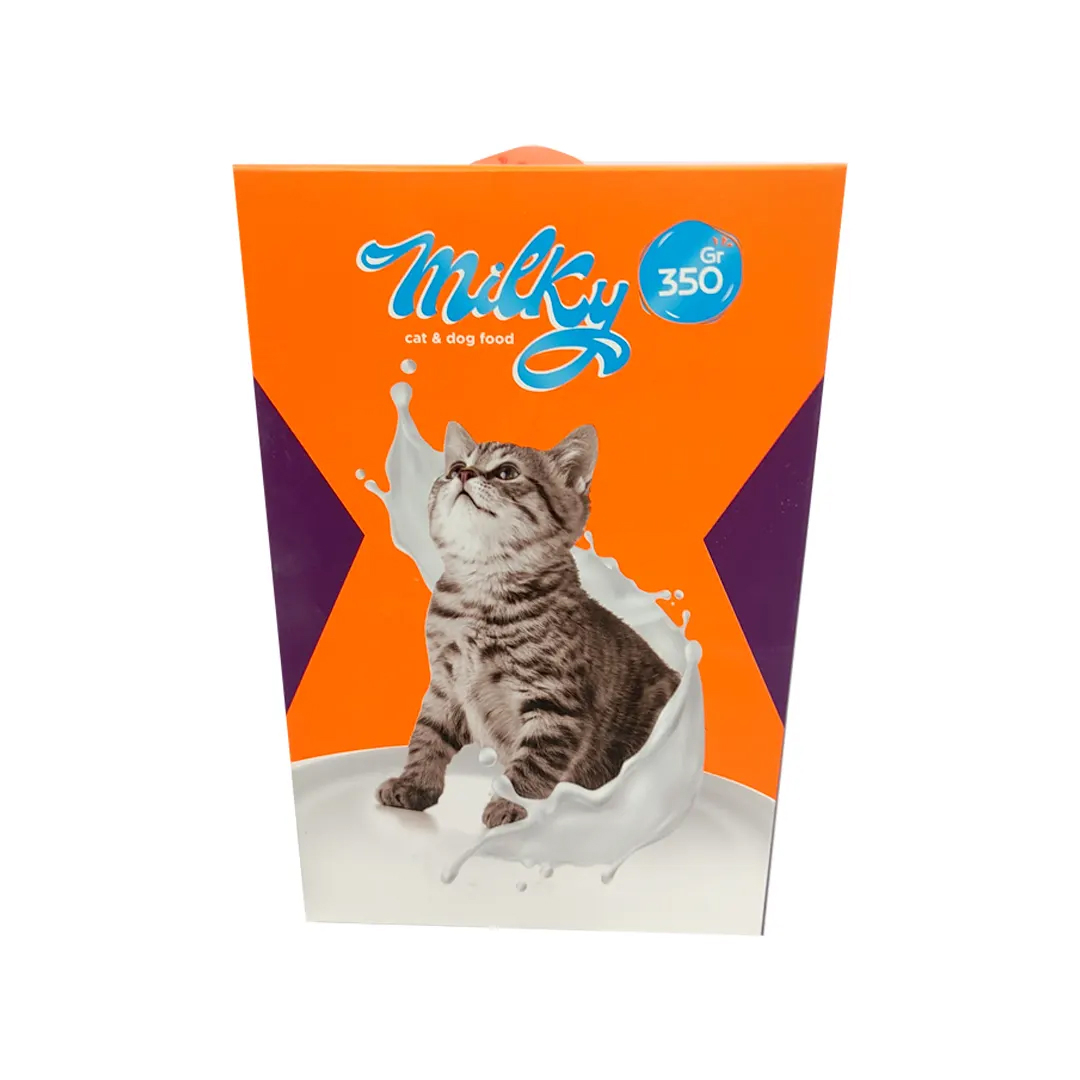 غذا خشک گربه بالغ میلکی مدل شیر خشک cat food  طعم شیر وزن 350 گرم