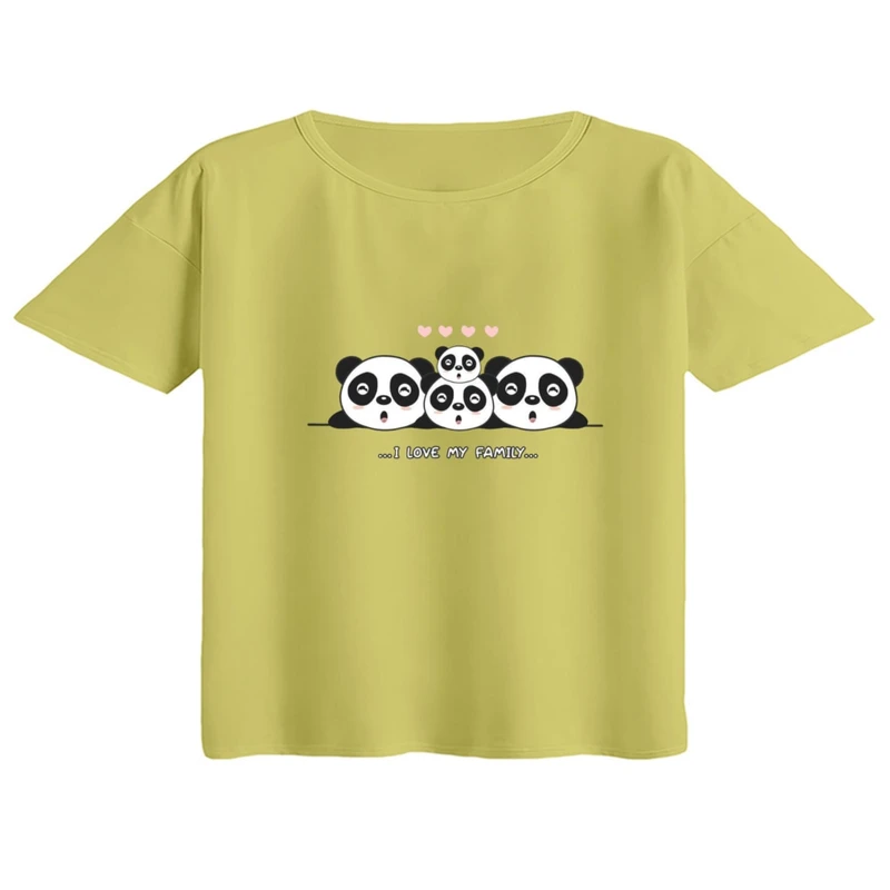 کراپ تی‌شرت آستین کوتاه زنانه مدل خانواده پاندا