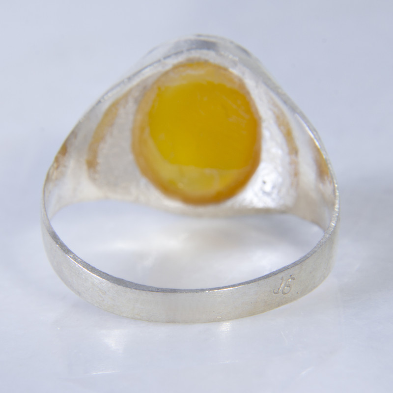 انگشتر نقره مردانه بازرگانی میلادی مدل سنگ عقیق زرد رکاب سیلندری کد AM_080