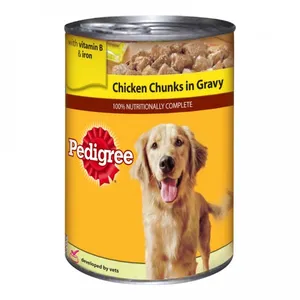 کنسرو سگ پدیگری مدل chicken chunks in gravy وزن 400 گرم