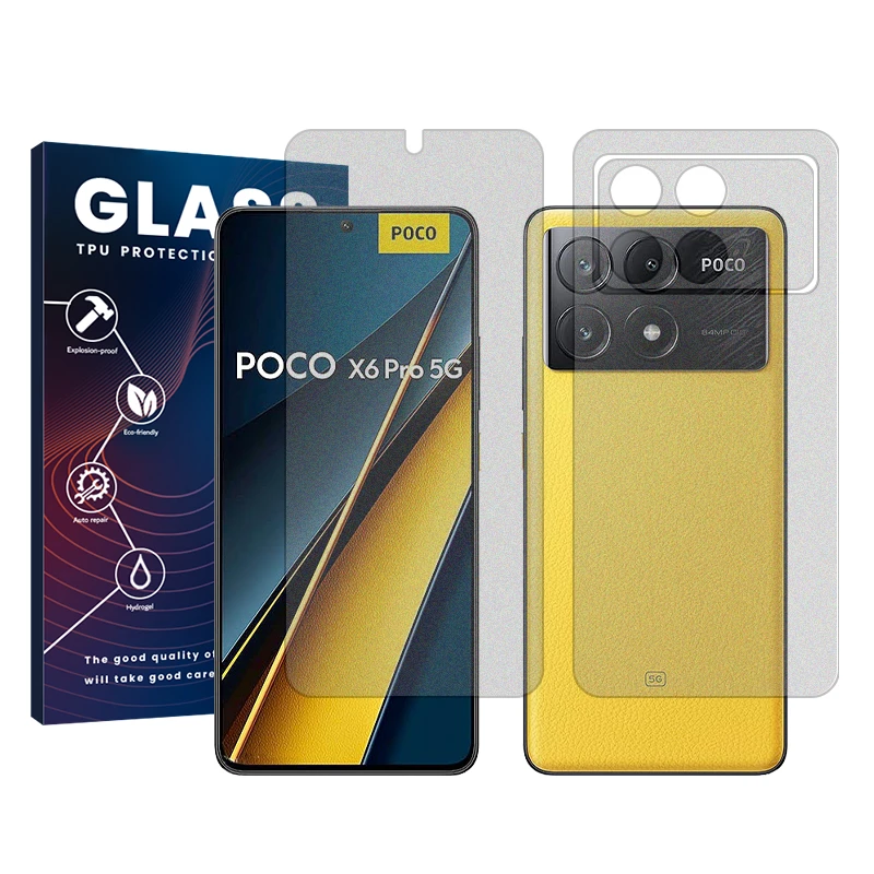 محافظ صفحه نمایش مات گلس مدل Resistant مناسب برای گوشی موبایل شیائومی Poco X6 Pro به همراه محافظ پشت گوشی