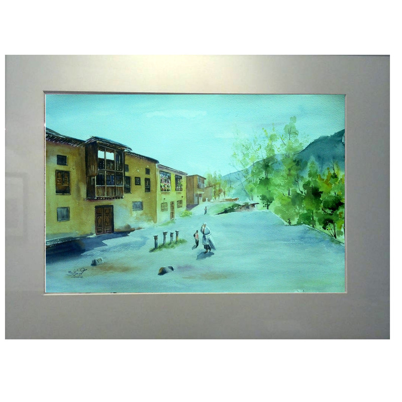 تابلو نقاشی آبرنگ طرح روستای ماسوله