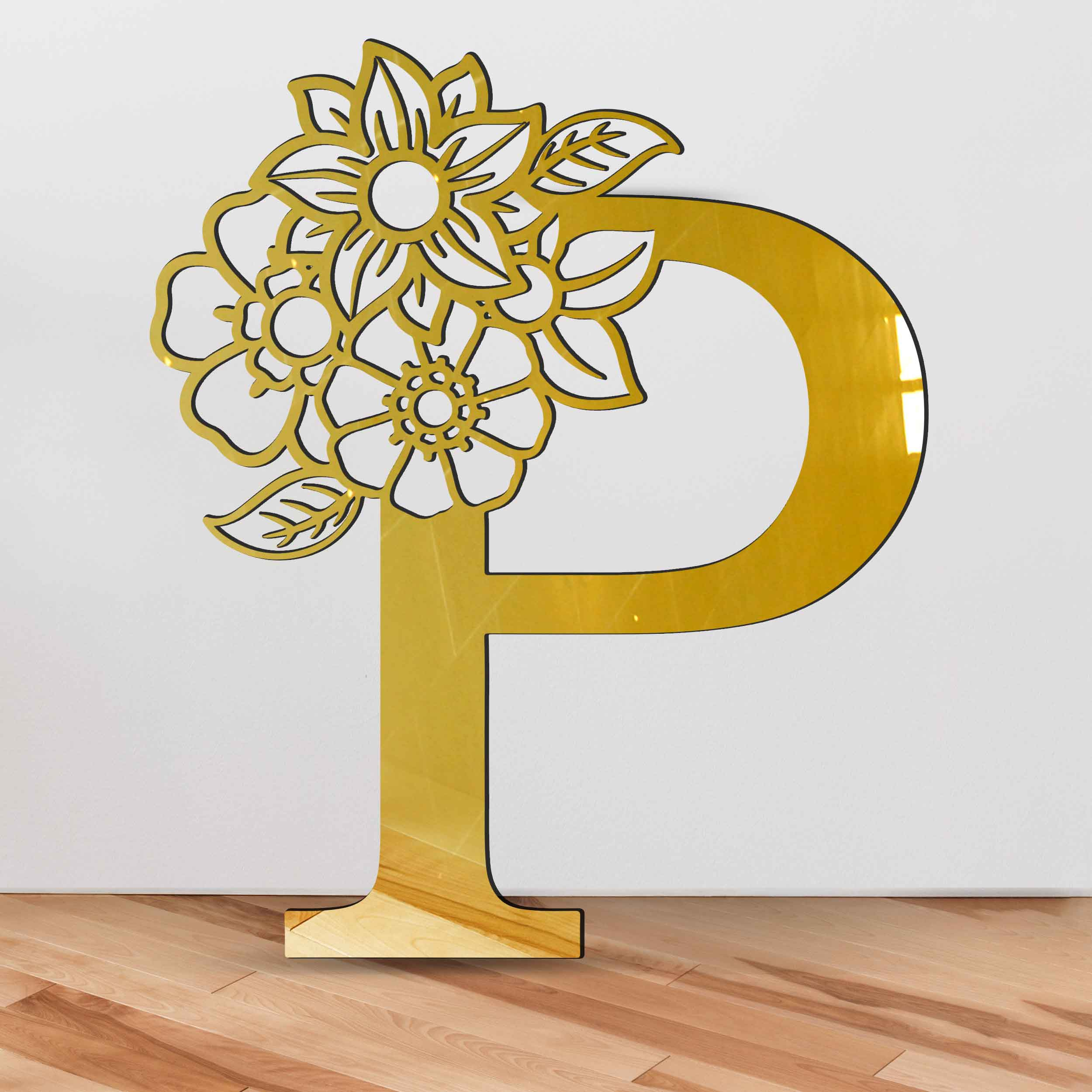 آینه پلکسی گلس آژنگ مدل حروف گل دار طرح P کد 664
