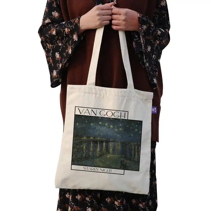 ساک خرید ترمه طراحان ایده مدل شب ستاره ای از ونگوگ کد art018 - L