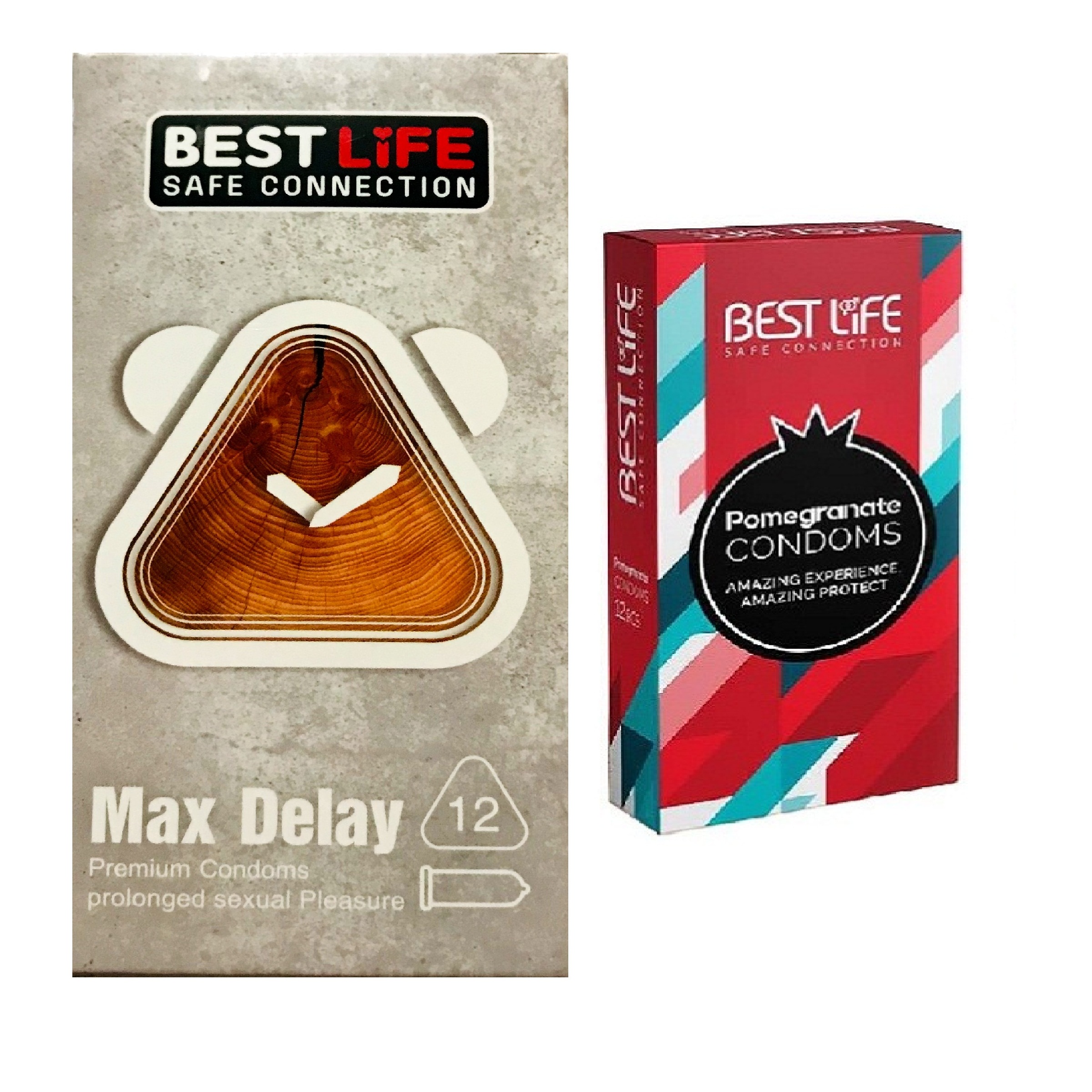کاندوم بست لایف مدل Max Delay بسته 12 عددی به همراه کاندوم بست لایف مدل Pomegranate بسته 12 عددی